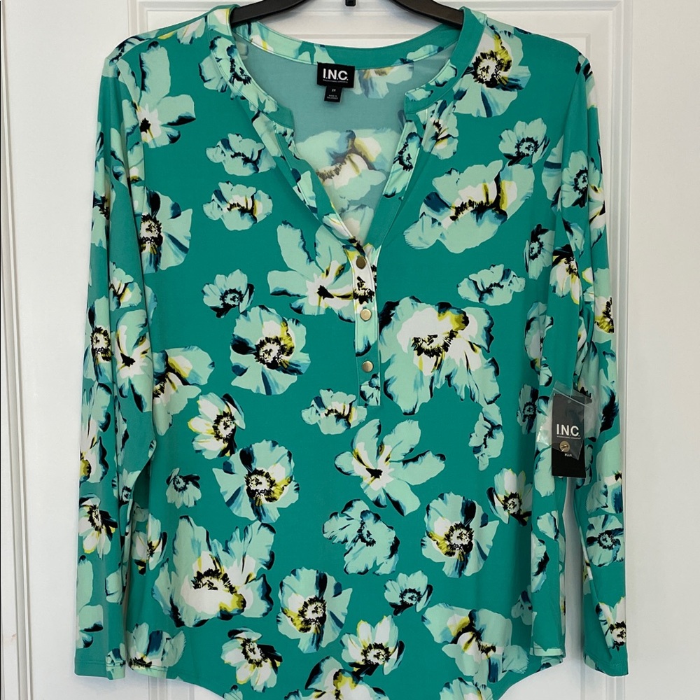 INC International Concepts Women's Teal Floral Blouse